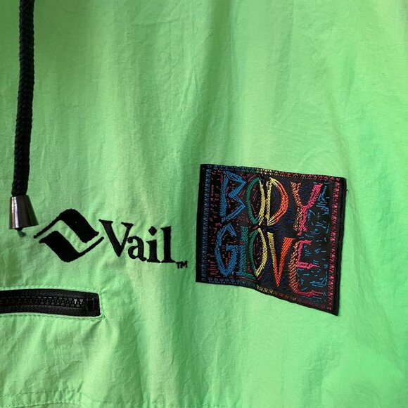 Vintage 1990 Bodyglove Windbreaker Jacket Mens Green Graphic Hooded Nylon - Picture 6 of 16